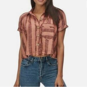 Free People We the Free Away At Sea Striped Crop Top Sun Baked Size M